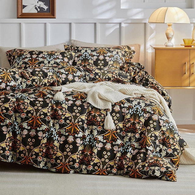 mixinni Vintage Floral Duvet Cover King Size Farmhouse Boho Duvet Cover Set Cotton Percale Flowers Pattern Printed Bedding Set with 2 Pillowcases Perfect for Him and Her-King Size