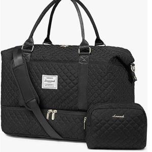 LOVEVOOK Travel Duffle Bag, Weekender Bags for Women with Shoe Compartment, Carry on Overnight Bag with Toiletry Bag in Black