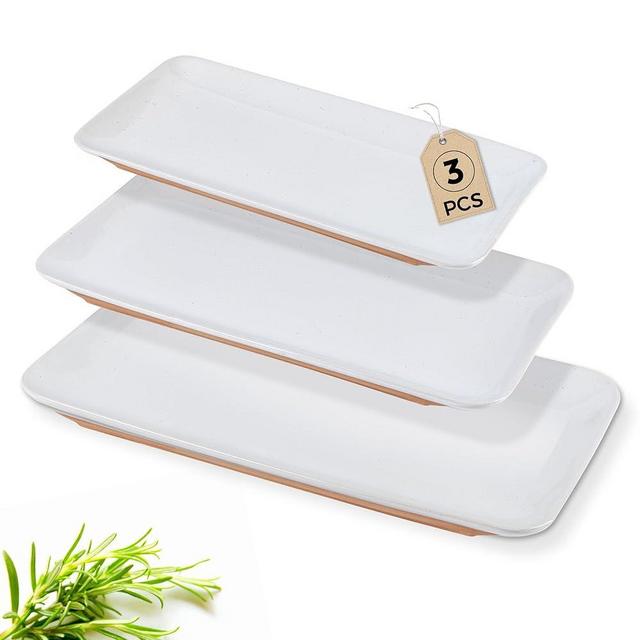 AmorArc Ceramic Serving Platter,Rectangular 16"/14.3"/12.6" inch Serving Dishes for Party Entertaining,Stoneware Serving Trays for Turkey,Salad,Microwave&Dishwasher Safe-Set of 3-White