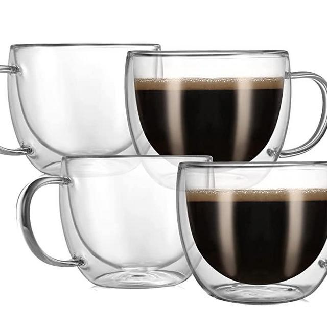 CnGlass Cappuccino Glass Mugs 8.1oz,Clear Coffee Mug Set of 4
