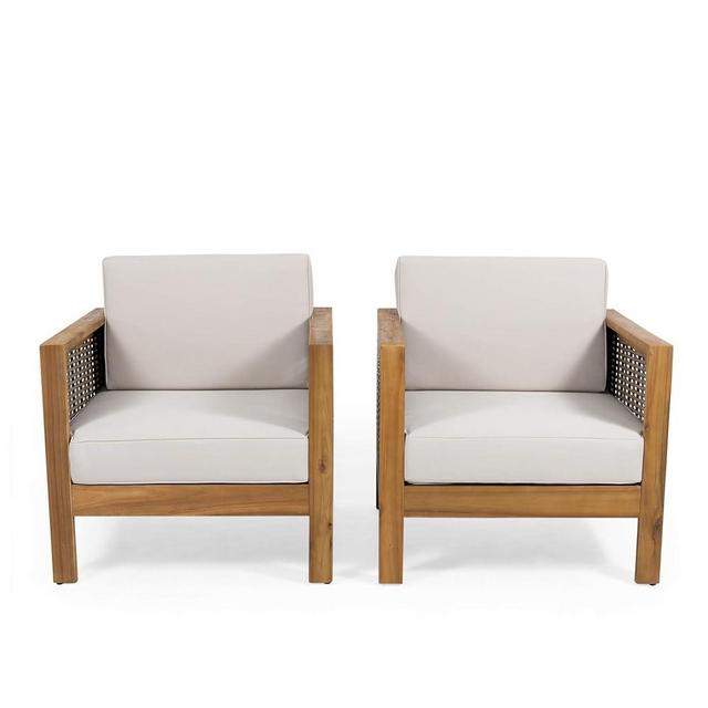 Christopher Knight Home Judith Outdoor Acacia Wood Club Chair with Wicker Accents (Set of 2), Teak Finish + Mixed Brown + Beige