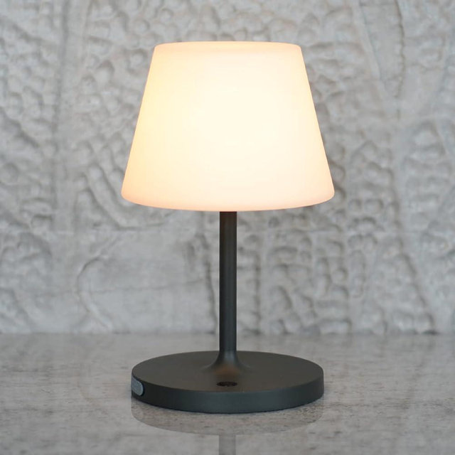 LOTITOL Outdoor Table Lamp/Cordless USB Rechargeable 4000mAh / 2700K LED/Touch Dimmable/Portable Battery Operated / IP44 Waterproof/PE Shade/Bedroom Dinning Camping Patio (9.6in, Dark Grey)