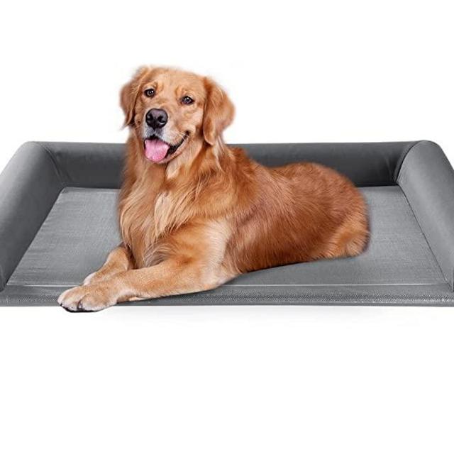 Western Home Elevated Dog Bed Cot, Raised Outdoor Dog Bed with Bolster for Large Dogs, Slightly Chew Proof Portable Cooling Pet Cot with Breathable Mesh, Skid-Resistant Feet, Grey, 43 inches