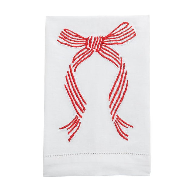 Mud Pie Christmas Striped Bow Embroidered Towel