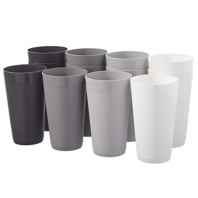 US Acrylic Newport 20 ounce Unbreakable Plastic Stackable Water Tumblers in Grey Stone | Set of 12 Drinking Cups | Reusable, BPA-free, Made in the USA, Top-rack Dishwasher and Microwave Safe