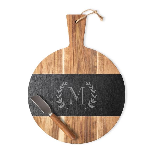 Cathy's Concepts 11.5" x 15.4" Wood Personalized Serving Board with Cheese Knife Letter M