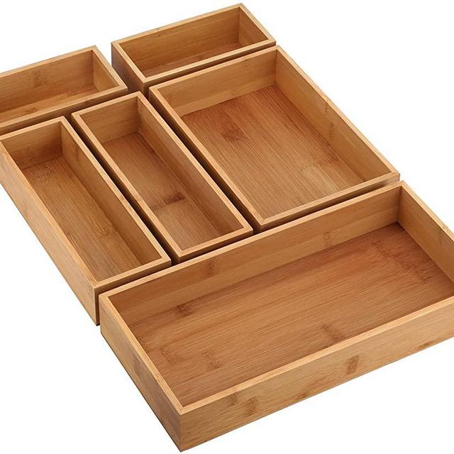 MaxGear Drawer Organizer 6-Pieces Bamboo Drawer Organizer Wood Kitchen Drawer Organizer Multi-use Desk Drawer Organizer with Various Sizes for Office, Kitchen, Bedroom, Bathroom, 18" x 12" x 1.9"