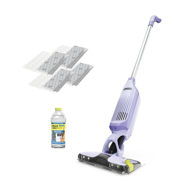 Shark VACMOP Pro Cordless Hard Floor Cleaner, Vacuum and Spray Mop, Powerful Suction, Lightweight, LED Headlights, Includes 4 Disposable Pads, 12oz Multi-surface Cleaning Solution, Lavender, VM252PL
