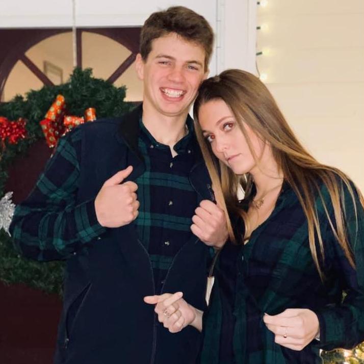 this was taken after katrina and peter received matching outfits for christmas, from peter's mom, 2019