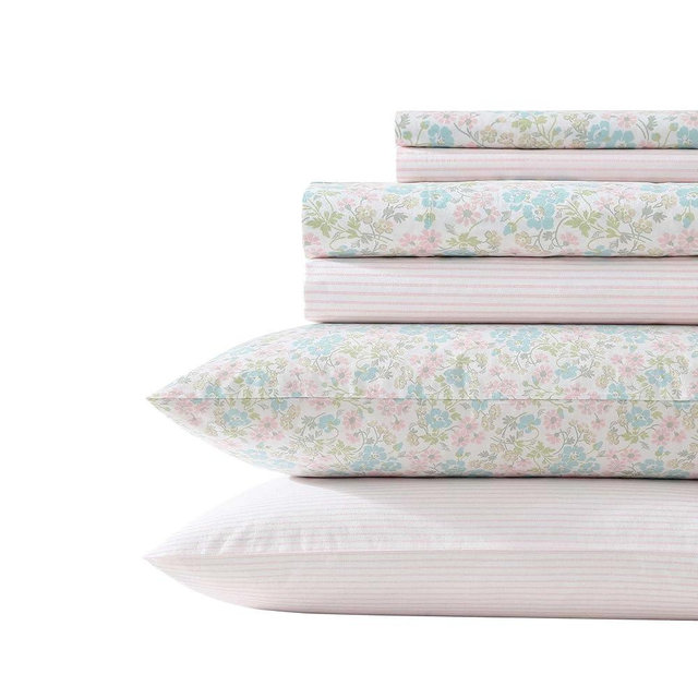 Laura Ashley - Sheet Set, Super Soft Bedding Set with Deep Pocket, Includes Matching Bonus Pillowcases, Floral Home Decor (Jaynie Pink, Queen)
