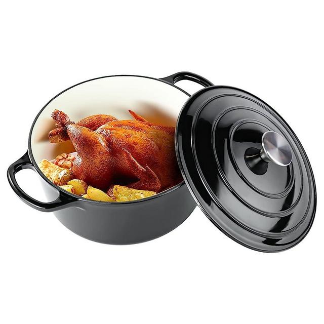 Miereirl 6 QT Enameled Dutch Oven Pot with Lid, Cast Iron Dutch Oven with Dual Handles for Bread Baking, Cooking, Non-stick Enamel Coated Cookware (Black)