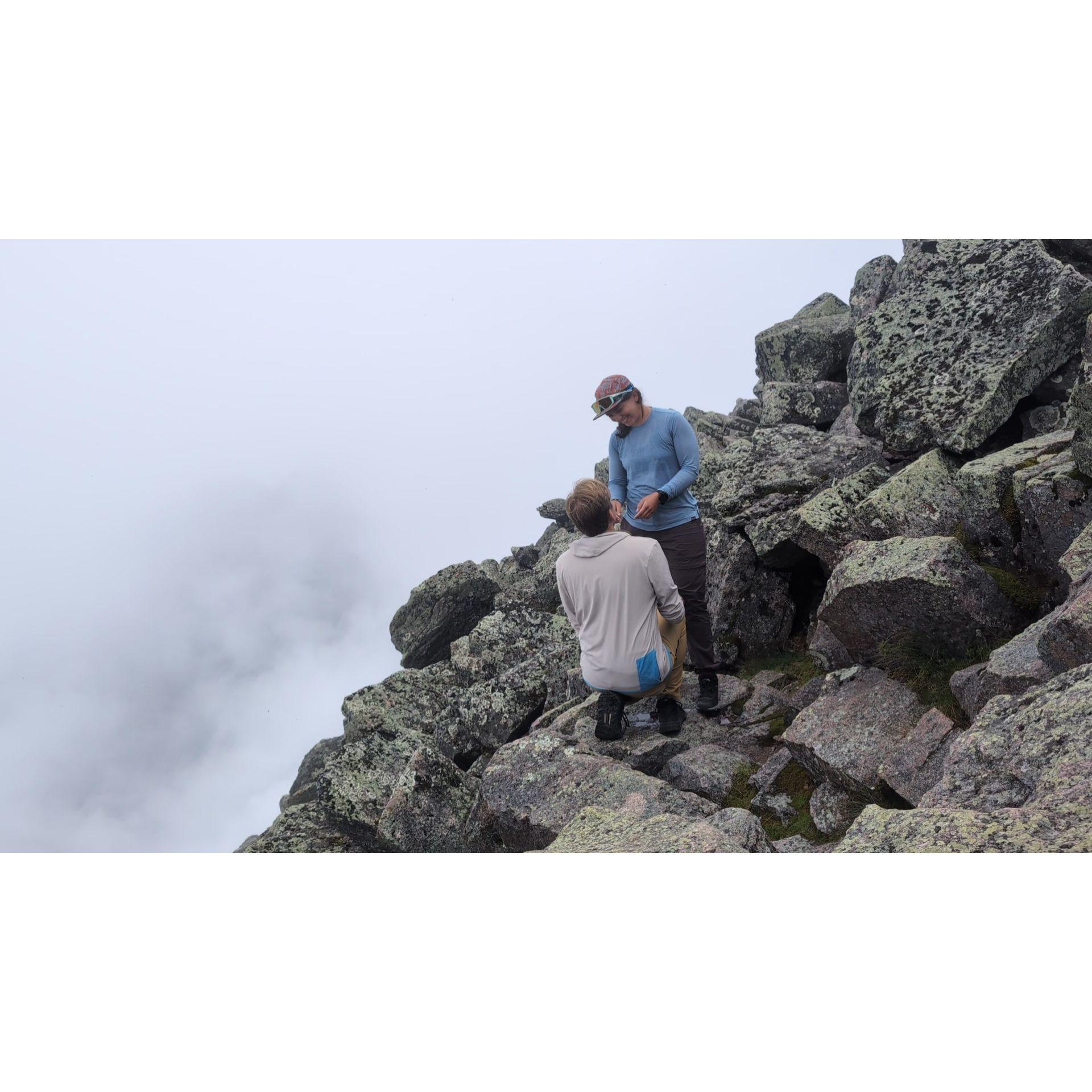 Zach proposing at the top of Mt. Katadhin (Maine's highest peak) in Baxter State Park. One of the most grueling but also the most special hike of our trip!