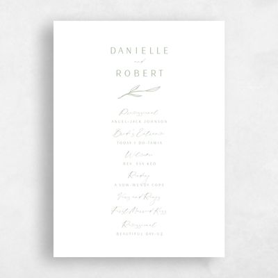 Green Simple Wedding Program - Avila Letterpress