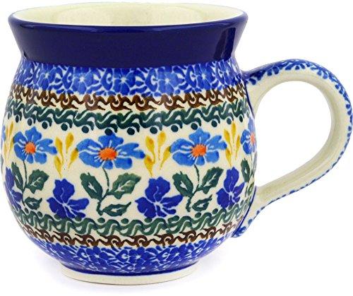 Polish Pottery Bubble Mug 12 oz made by Ceramika Artystyczna (Blue Forget-Me-Nots Theme)