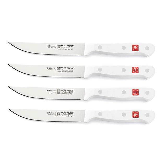 Wusthof Stainless Steel Gourmet 4 Piece Steak Knife Set with White Handles