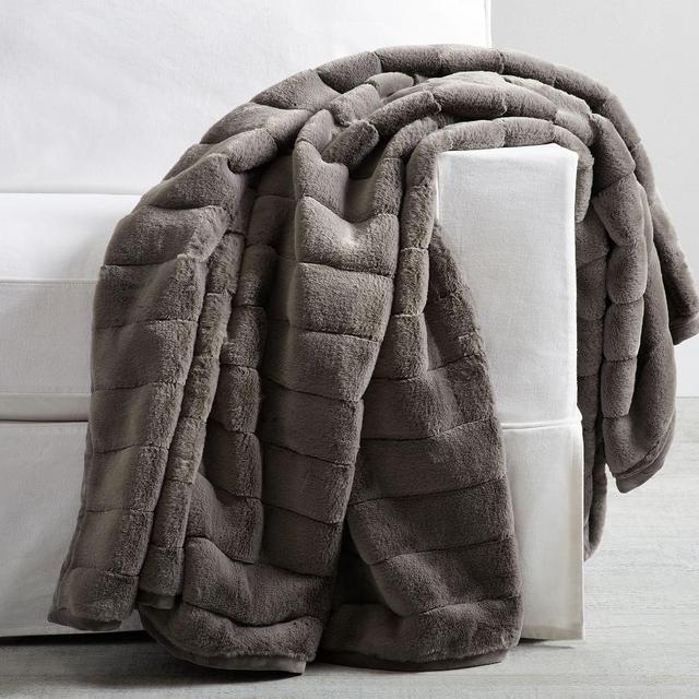 Faux Fur Ruched Throw, 60 x 80", Nickel Channel