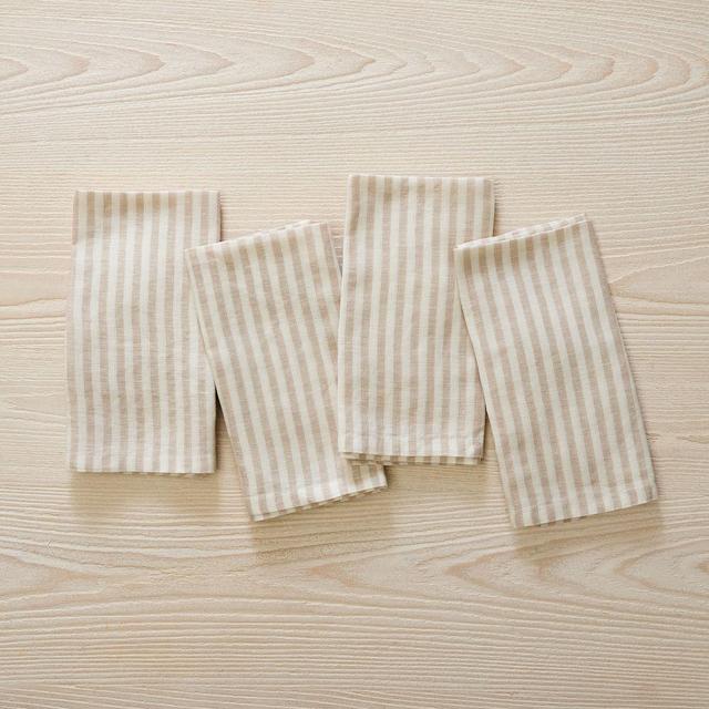European Linen Classic Stripe Table Linens, Napkins, Birch, Cotton, 18x18, Set of 4