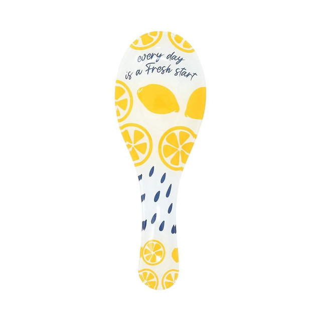 Pavilion - Every Day Is A Fresh Start - Lemon Patterned Glass 9.25" Spoon Rest Vintage Spring Yellow Kitchen Decor