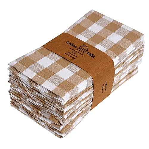 Urban Villa Dinner Napkins, Everyday Use, Premium Quality,100% Cotton, Set of 12, Size 20X20 Inch, Taupe/White Oversized Cloth Napkins with Mitered Corners, Ultra Soft, Durable Hotel Quality