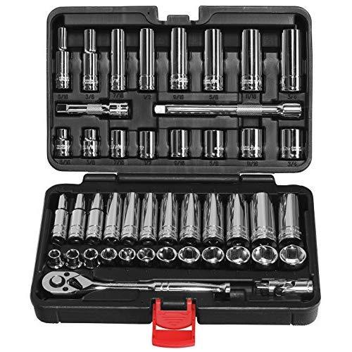 EPAuto 45 Pieces 3/8" Drive Socket Set with 72-Tooth Pear Head Ratchet