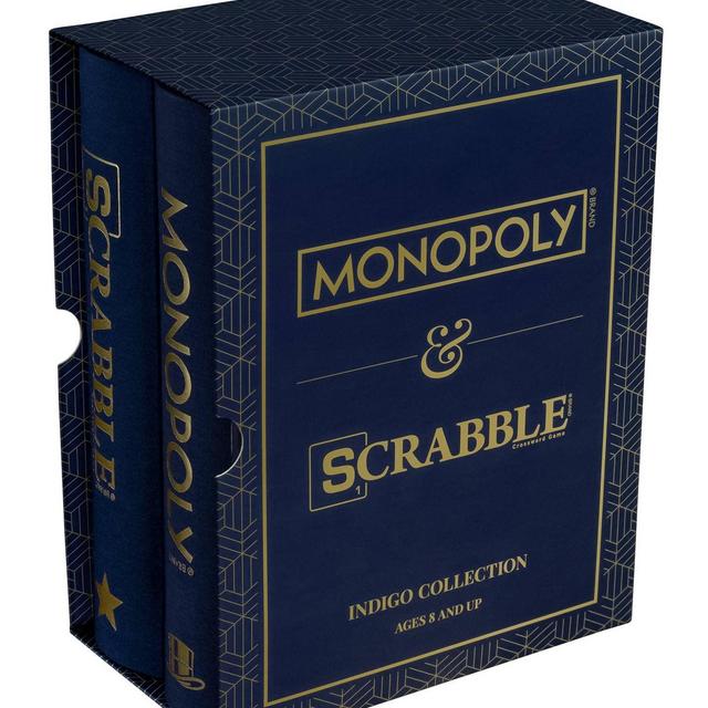 WS Game Company Monopoly and Scrabble Indigo Bookshelf Game Collection