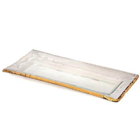 Annieglass Edgey 17 1/2 X 8" Rectangular Tray ~ Gold Trim