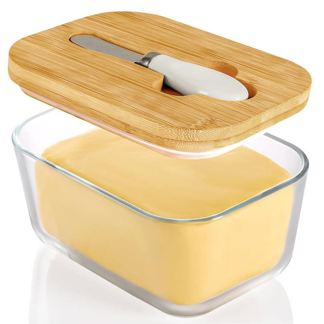 XCC Butter Dish with Lid for countertop, Glass Butter Keeper with Knife Double High-quality Silicone Seal, Capacity Upgrade Holds 1lb of Butter, Dishwasher Safe, Kitchen Decor and Gifts