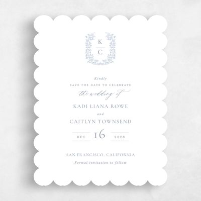 White Scalloped Wedding Save the Date - Mirra Portrait