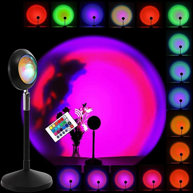 Sunset Lamp Projector 16 Color Variable Mode Rainbow Sunset Light 180 Degrees Rotation Romantic Visual Ambient Light for Photography Sun Light for Living Room/Bedroom/Selfie Decor USB