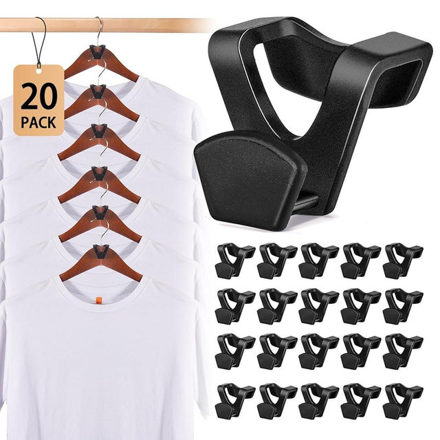 HOUSE DAY Space Saving Hanger Hooks 20 Pack, Black Clothes Hanger Connector Hooks, Heavy Duty Hanger Hooks Space Saver, Sturdy Hanger Connector Hooks, Premium Cascading Hanger Hooks for Closet