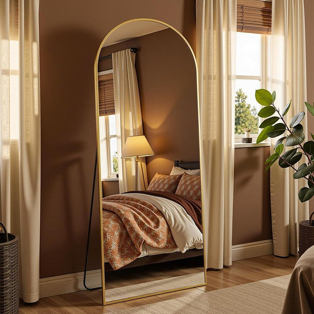 Furnbar Full Length Mirror, 59"x19" Arched Full Body Mirror, Oversized Floor Mirrors, Leaning Free Standing Mirrors, Hanging Mounted Large Mirrors for Bedroom Dressing Room, Cloakroom, Gold