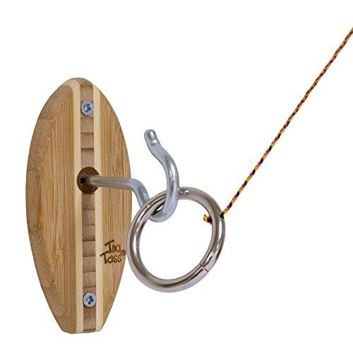 Tiki Toss Hook and Ring Toss Game Short Board Edition - 100% Bamboo Party Game for Indoor or Outdoor Family Fun (All Parts Included)