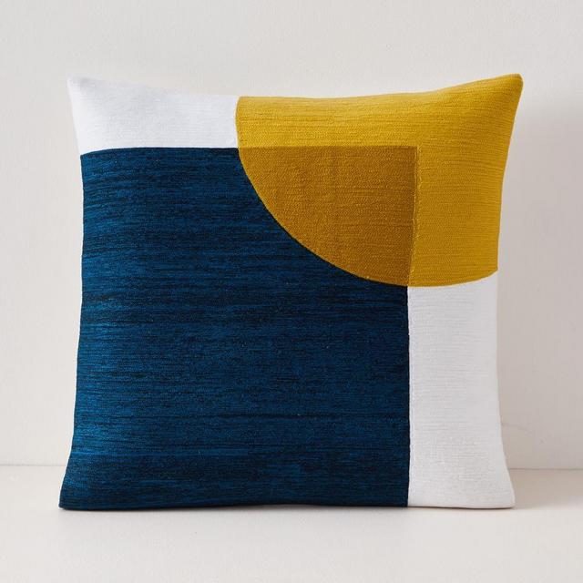 Crewel Overlapping Shapes Pillow Cover, 18"x18", Midnight