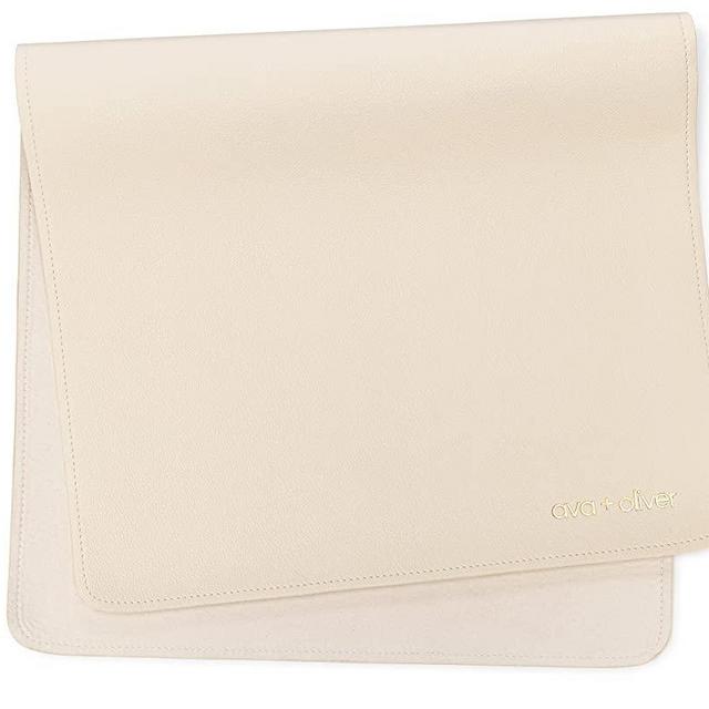 Ava + Oliver Vegan Leather Baby Changing Mat - Multipurpose Portable Wipeable Diaper Pad - Foldable for Travel (16 x 30 in) (Cream)