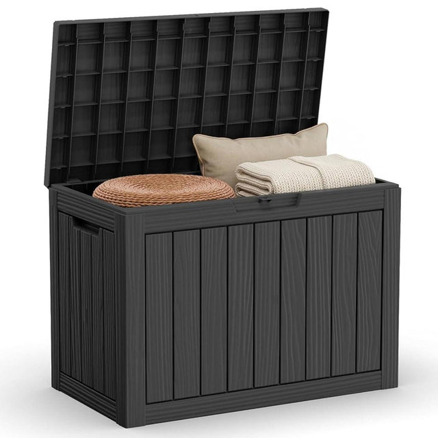 MAIUSCOLI 45 Gallon Outdoor Deck Box, Lockable Waterproof Outdoor Storage Boxes For Garden Tools,Indoor Cushions,Accessories Outside Storage Resin Weatherproof Container(Black)
