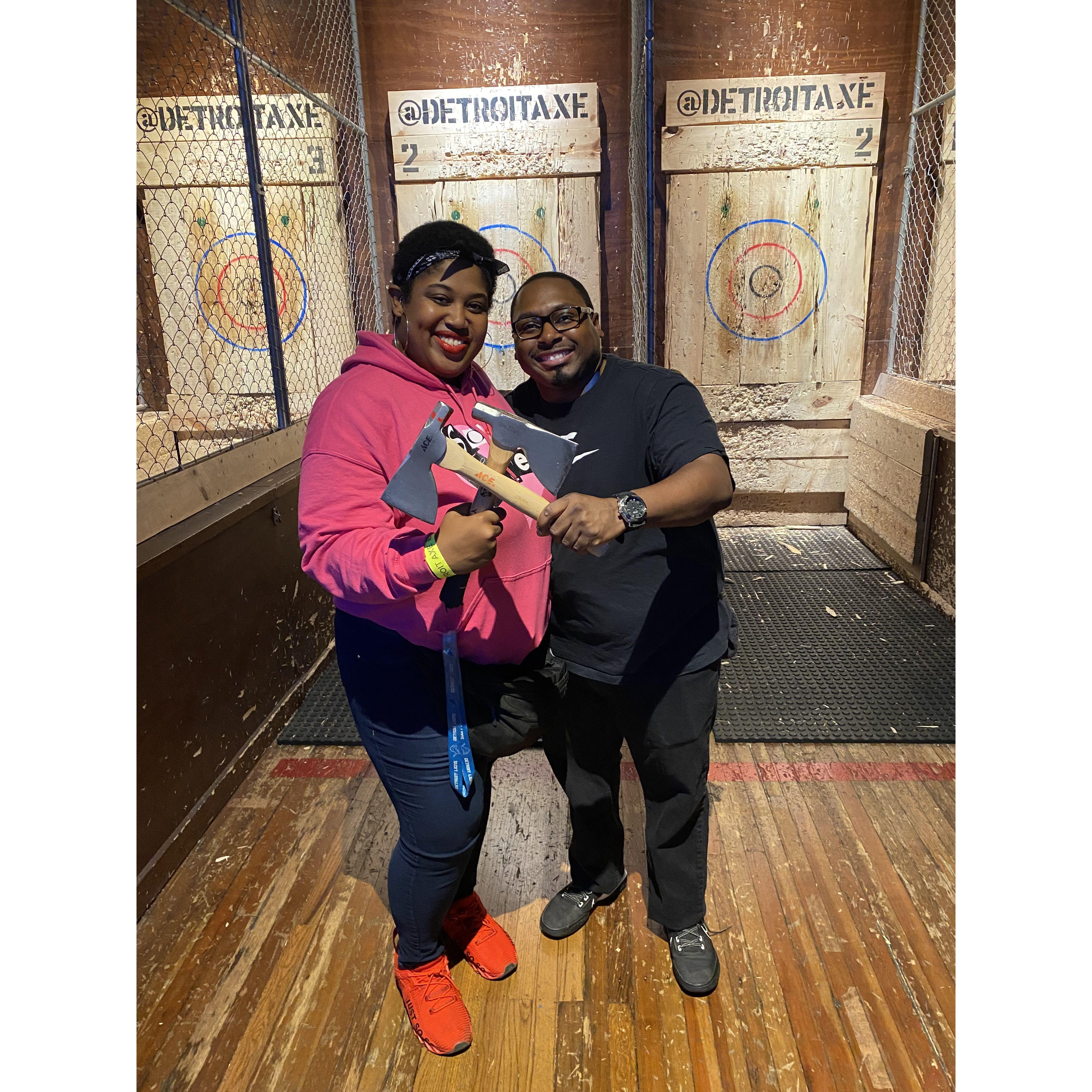 Our second or 3rd date at The Corner in Ferndale doing Ax Throwing in October 2022.