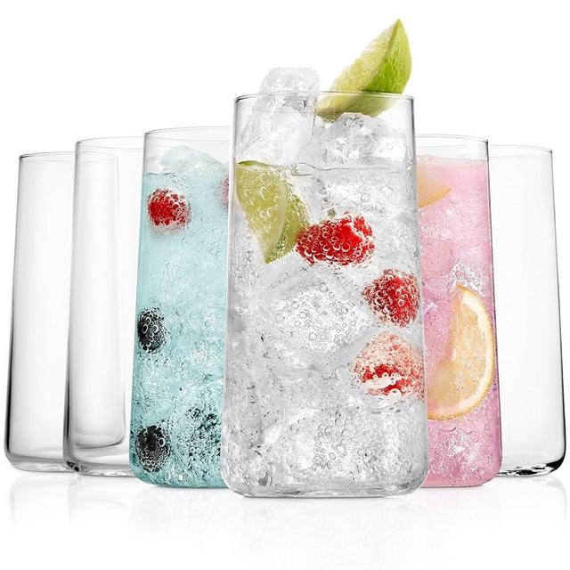 BENETI Modern Tall Drinking Glasses Set of 6 | Handmade In Europe | 18oz Premium Highball Crystal Glass Cups for Water and Juice