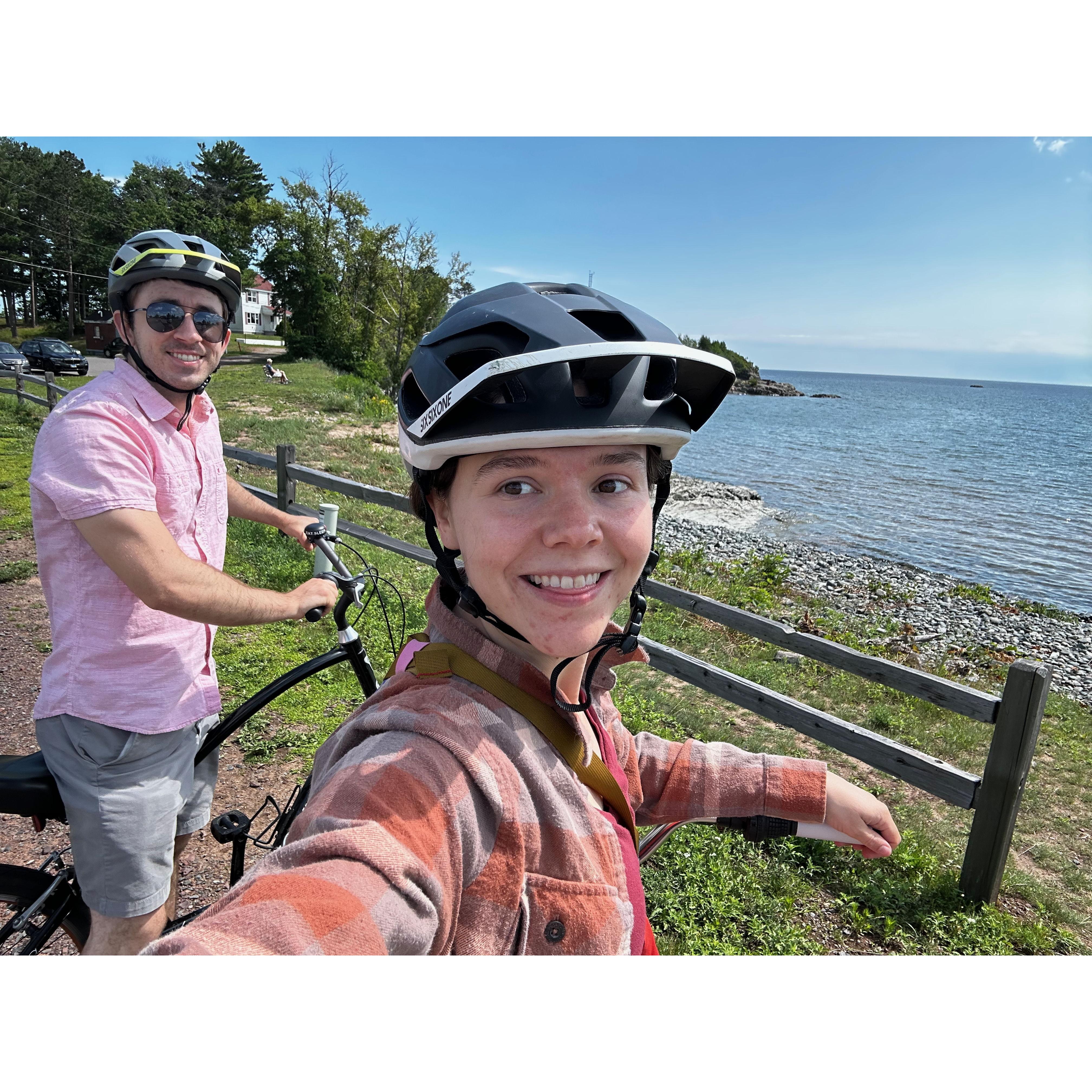 Biking alongside Lake Superior on our two year dating anniversary trip to Marquette, MI - July 2023