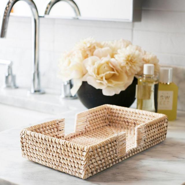 Tava Handwoven Rattan Bath Accessories, Guest Towel Tray, White Wash