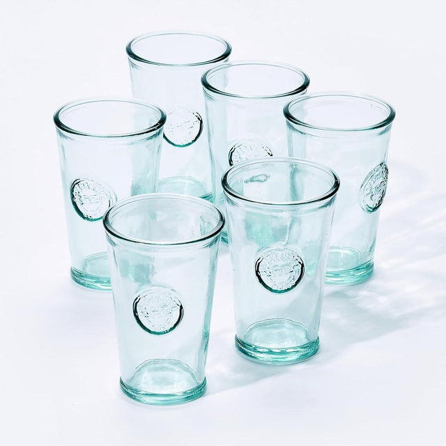DESIGNED BY VSM Recycled Glass Drinking Glasses Set Of 6, 10oz Authentic Glass Drinking Glasses, Made Of 100% Recycled Glass, Juice Glasses, Dishwasher-Safe Kitchen Glasses, Lead-Free, Made in Spain.