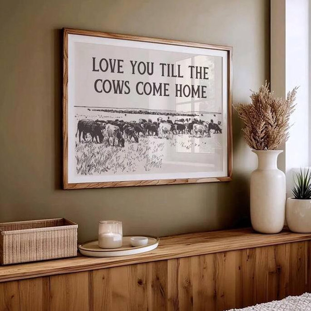 1pc, Wall Arts, Vintage Posters, I Love You Until The Cows Come Home Western Wall Art Poster Cowboy Decor Country Home Rustic Unframed ,Wall Art With Frame