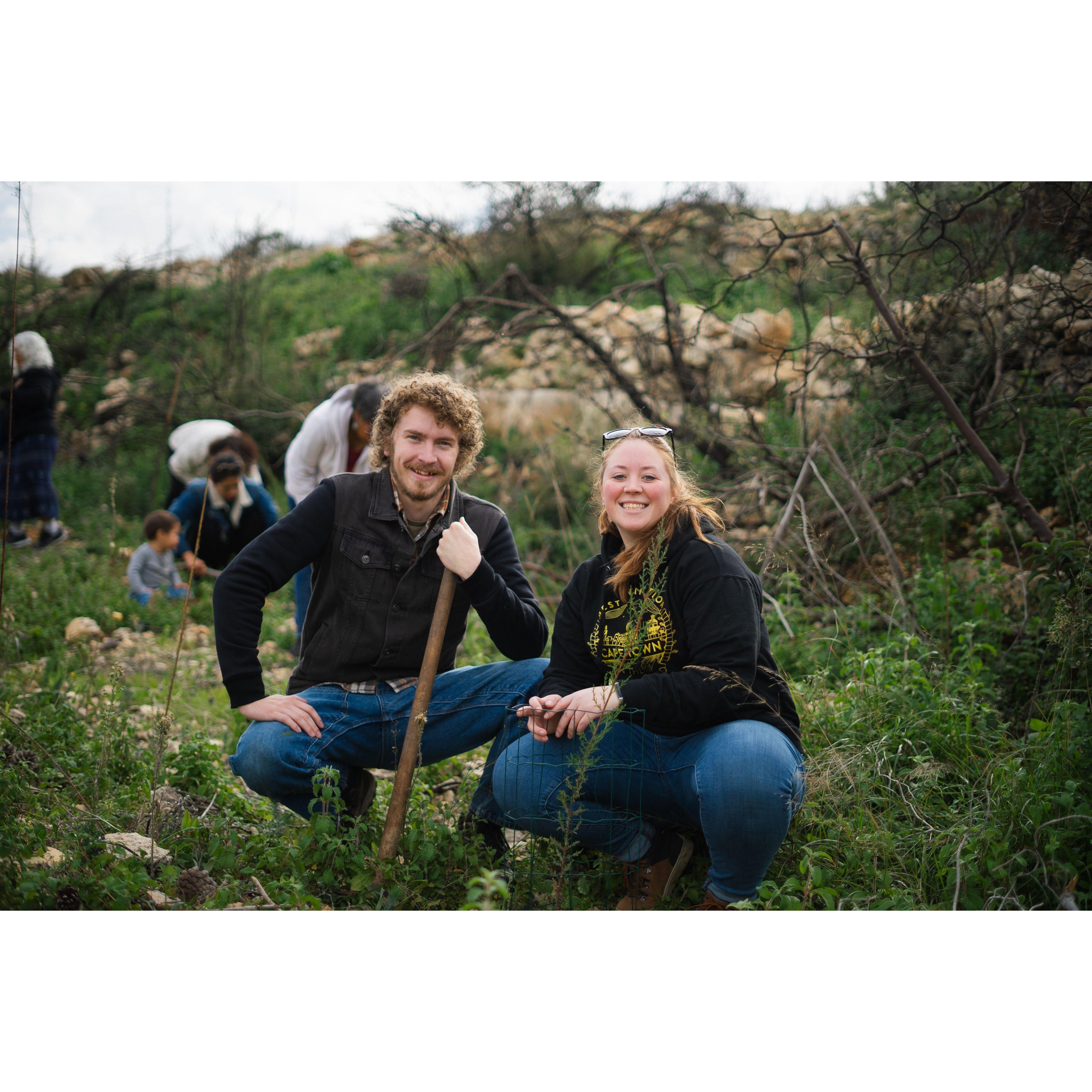 Our first real project together as an engaged couple, planting trees in Shoresh, fulfilling prophecy together.