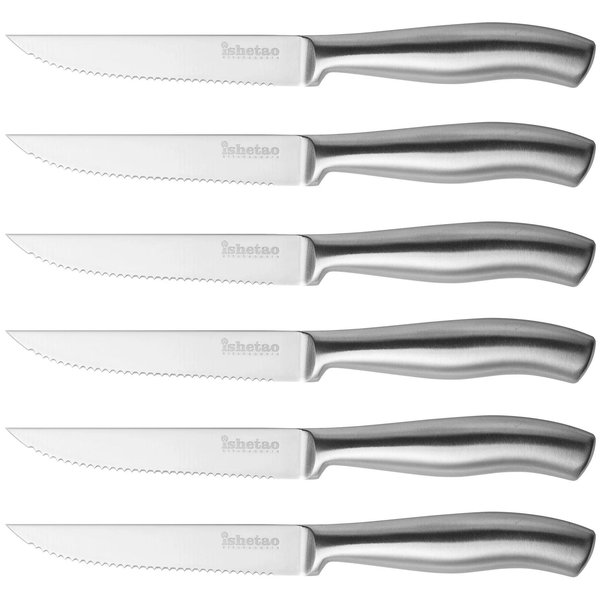 Steak Knife Set of 6, 4.5 inches Dishwasher Safe High Carbon Stainless Steel Knives, Silver