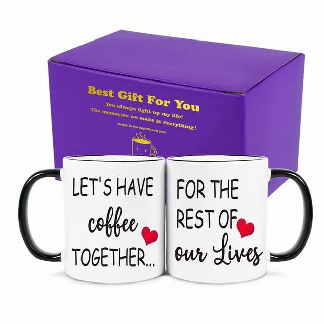 Fatbaby Lets Have Coffee Together For The Rest Of Our Lives Coffee Mug Set, Valentine's Day Engagement Gifts for Couples,Mr and Mrs Wedding Gift for Couple,Bridal Shower Couples Mugs