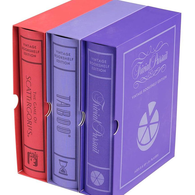 WS Game Company Taboo, Trivial Pursuit, and Scattergories Vintage Board Game Bookshelf Collection