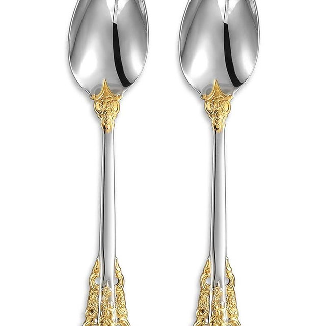 KEAWELL 2-Piece Gorgeous Large Serving Spoon, 18/10 Stainless Steel, Fine Large Serving Spoon, Sturdy Tablespoon, Dishwasher Safe, 9.4" (Gold Accent)