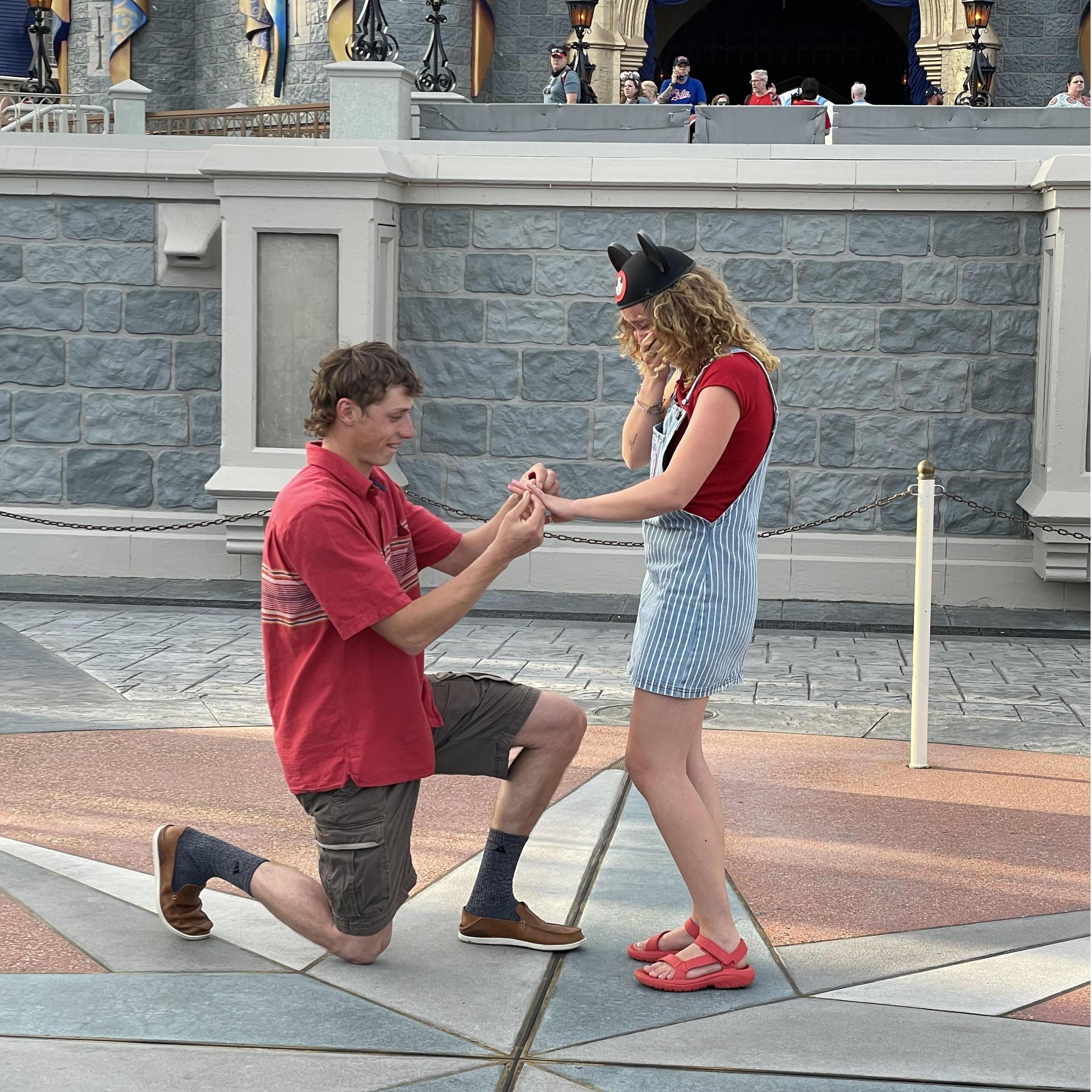 The best day ever!! Henry proposed in front of Cinderellas castle at Disney World.