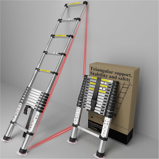 Telescoping Ladder Extension Telescopic Collapsible - 12.5 FT Rv Telescope Foldable Extendable Tall Compact Aluminum Ladders - for House Roof Travel Trailers Adjustable Retractable - 330lbs Capacity