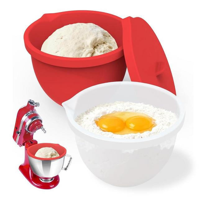 Silicone Liners Compatible with KitchenAid 4.5-5 Quart Tilt-Head mixer Bowl,2 Liners with Lids(White＋Red）