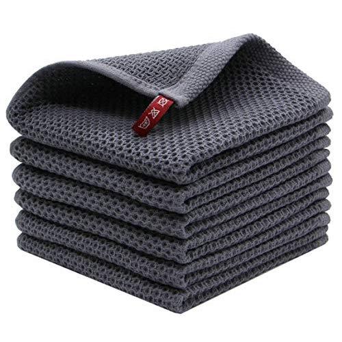 Mia'sDream Natural Cotton Tidy Dish Cloths Rags Waffle Weave Kitchen Towels, Soft and Absorbent Hand Towel Washcloths, 12inchx12inch 6 Pack(Dark Gray)